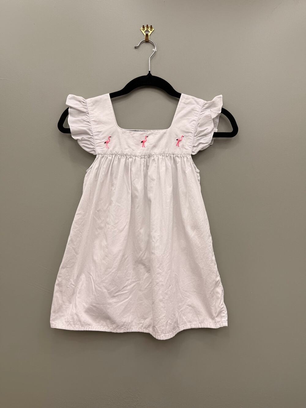 Carole Amper Girls Flamingo Dress White Cotton Embroidered Handmade Mexico